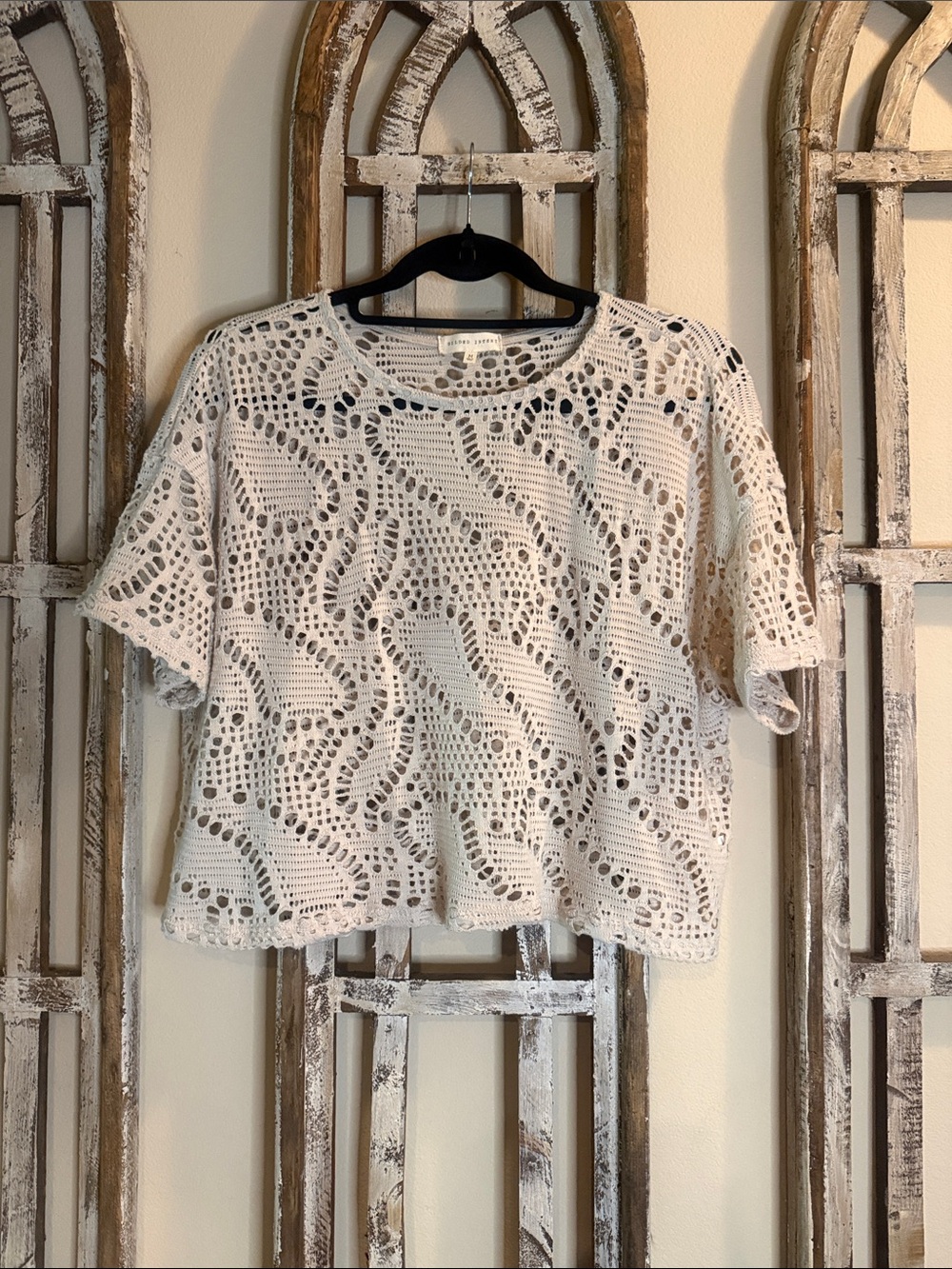 Cream Crochet Short Sleeve Women's Top